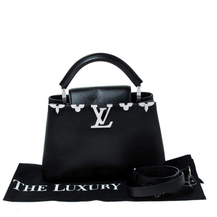 Pre Owned Louis Vuitton Black Leather Crystal Flowers Capucines BB Bag         