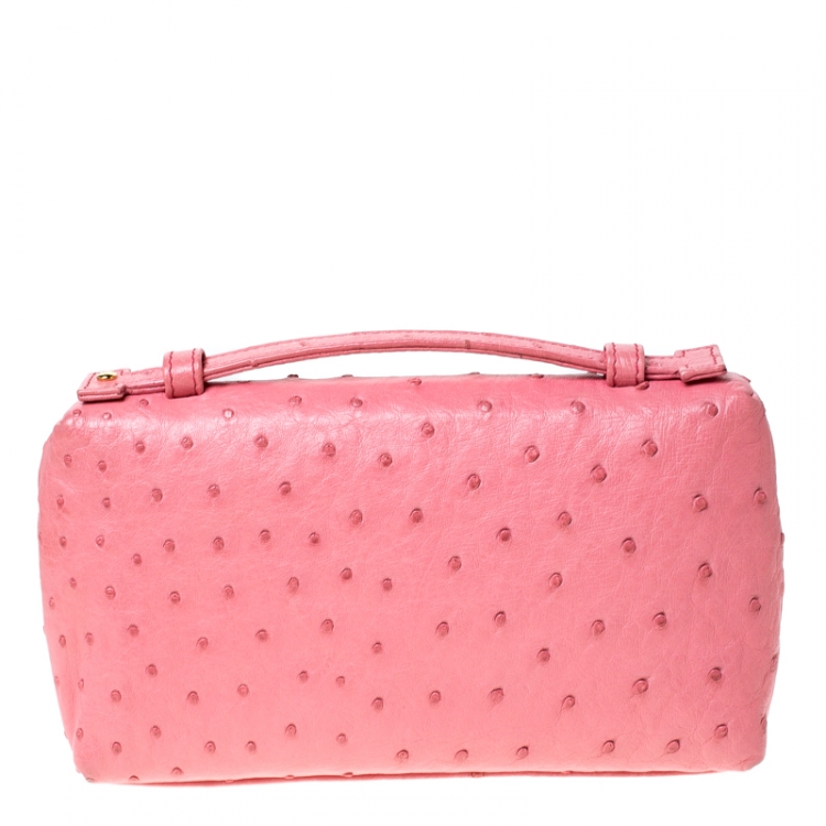 Pre Owned Loro Piana Pink Ostrich Leather Mini Pouch