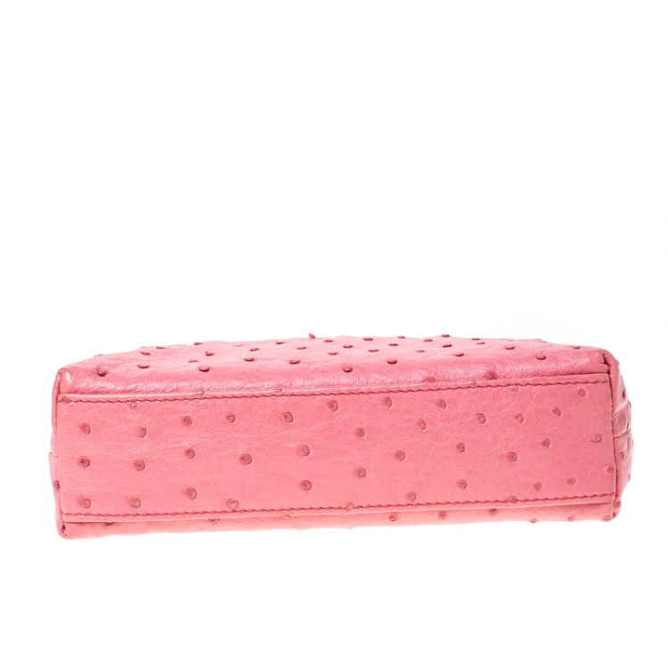 Pre Owned Loro Piana Pink Ostrich Leather Mini Pouch