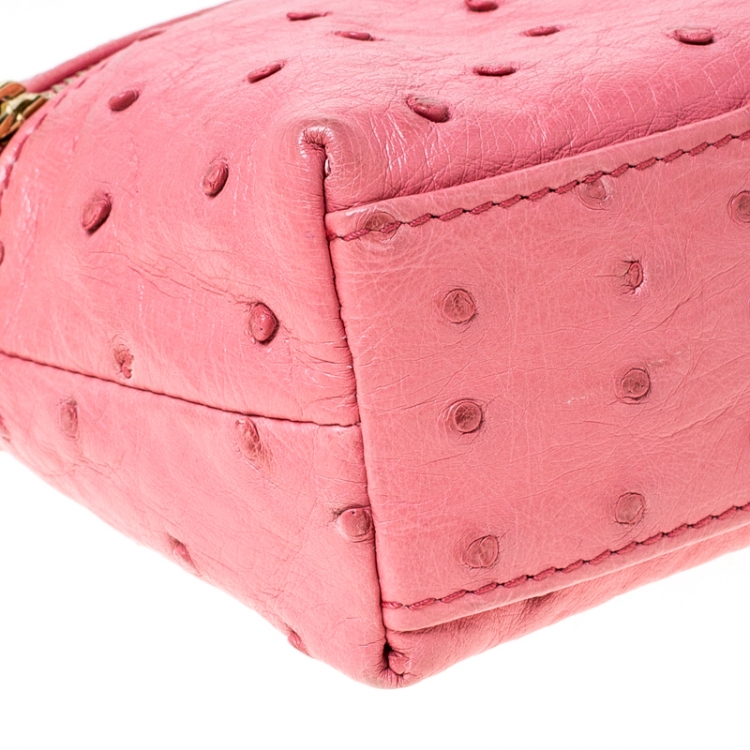 Pre Owned Loro Piana Pink Ostrich Leather Mini Pouch