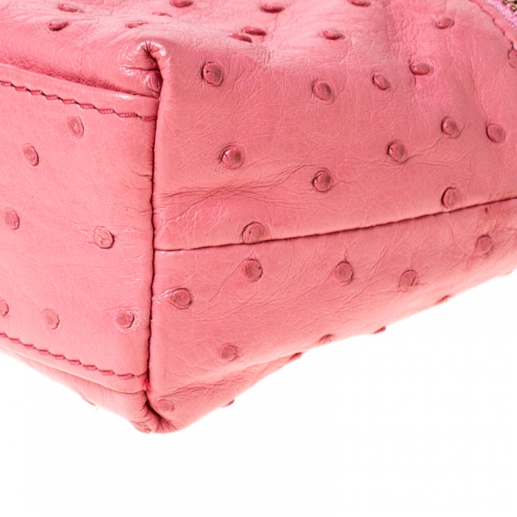 Pre Owned Loro Piana Pink Ostrich Leather Mini Pouch