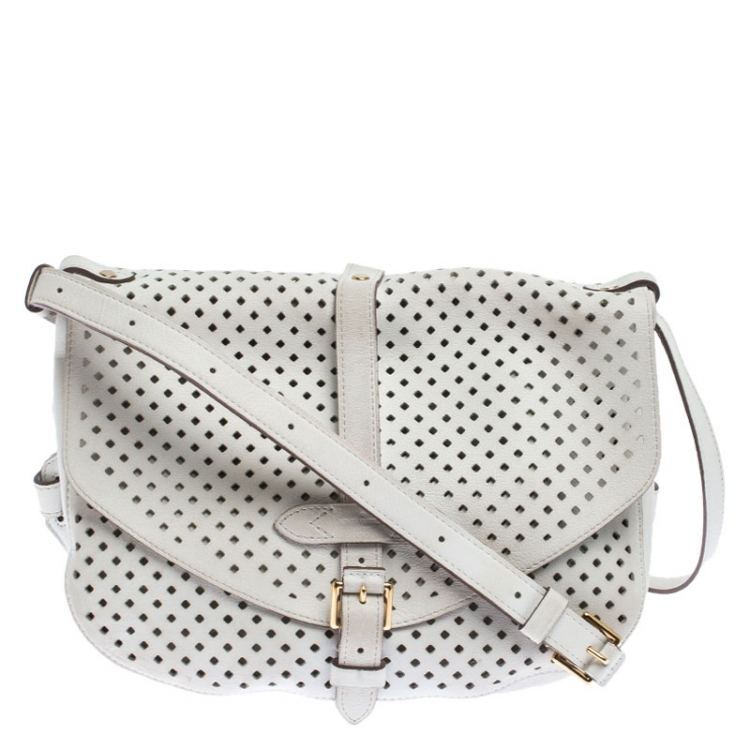 Louis Vuitton White Perforated Leather Saumur Bag
