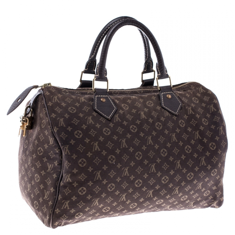 Pre Owned Louis Vuitton Fusain Monogram Canvas Mini Lin Speedy 30 Bag
