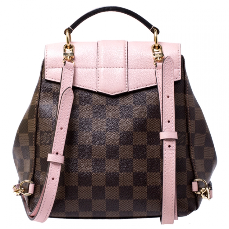 Pre Owned Louis Vuitton Pink Damier Ebene Canvas and Leather Clapton Backpack 