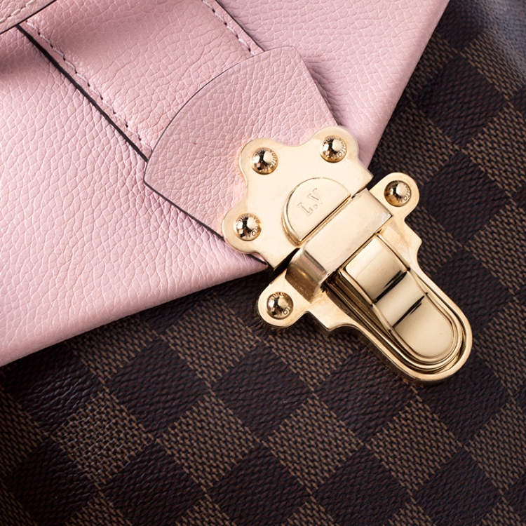 Pre Owned Louis Vuitton Pink Damier Ebene Canvas and Leather Clapton Backpack 