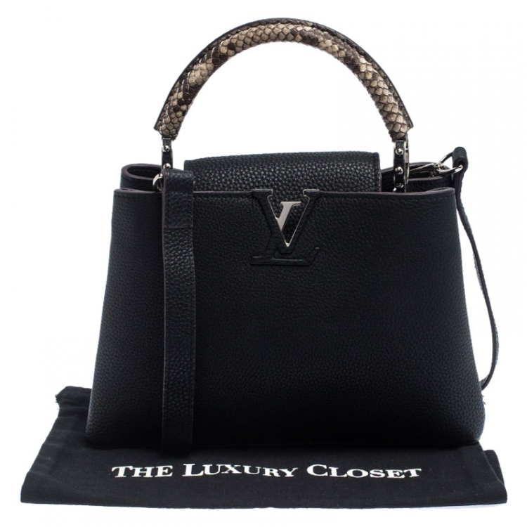 Pre Owned Louis Vuitton Black Leather and Python Capucines BB Bag
