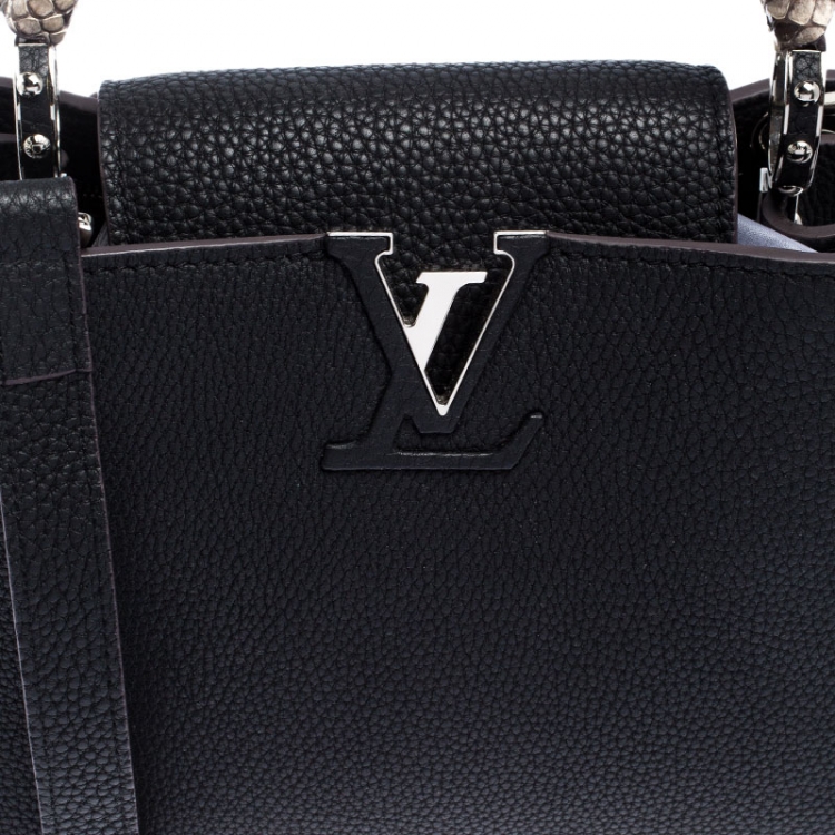 Pre Owned Louis Vuitton Black Leather and Python Capucines BB Bag