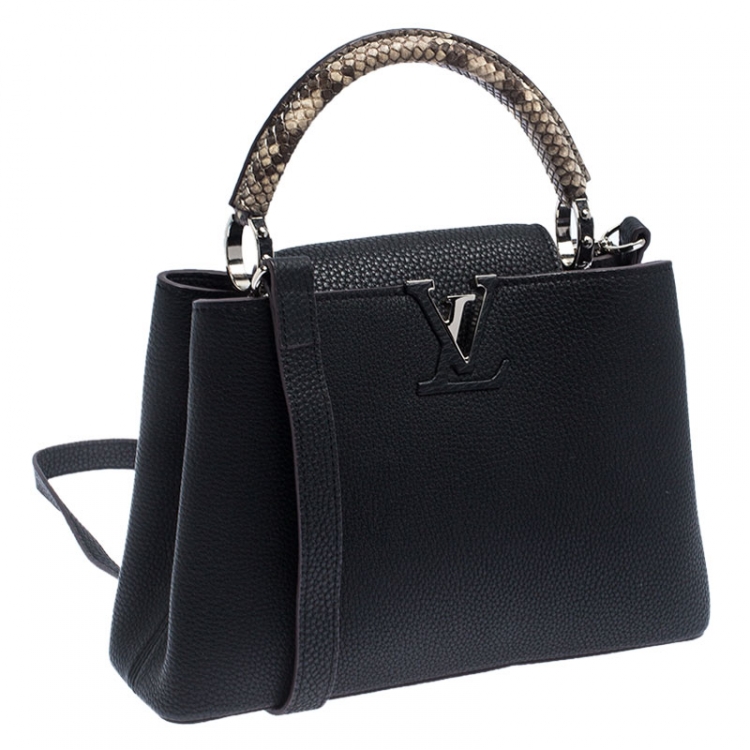 Pre Owned Louis Vuitton Black Leather and Python Capucines BB Bag