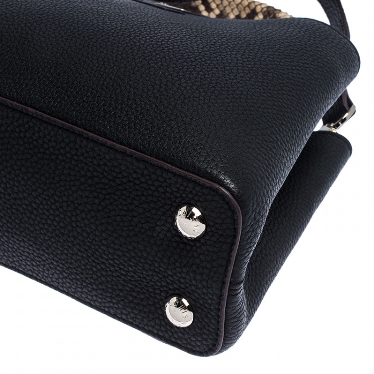 Pre Owned Louis Vuitton Black Leather and Python Capucines BB Bag