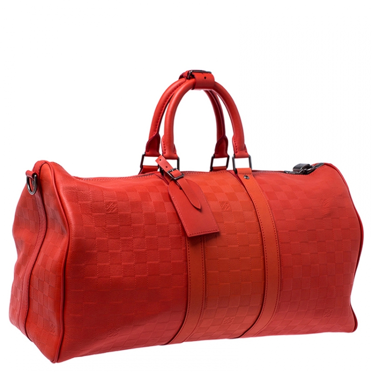 Pre Owned Louis Vuitton Orange Damier Infini Leather Keepall Bandouliere 45 