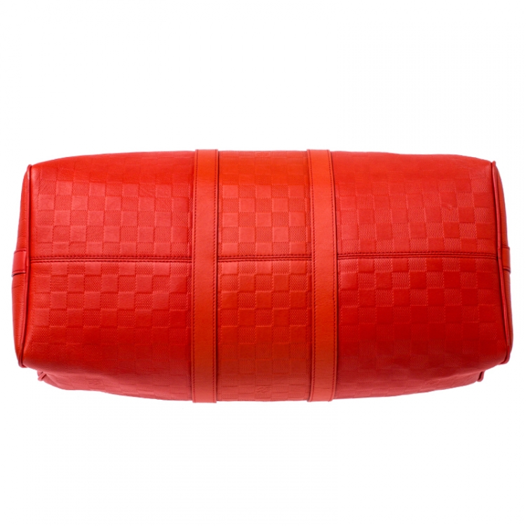 Pre Owned Louis Vuitton Orange Damier Infini Leather Keepall Bandouliere 45 