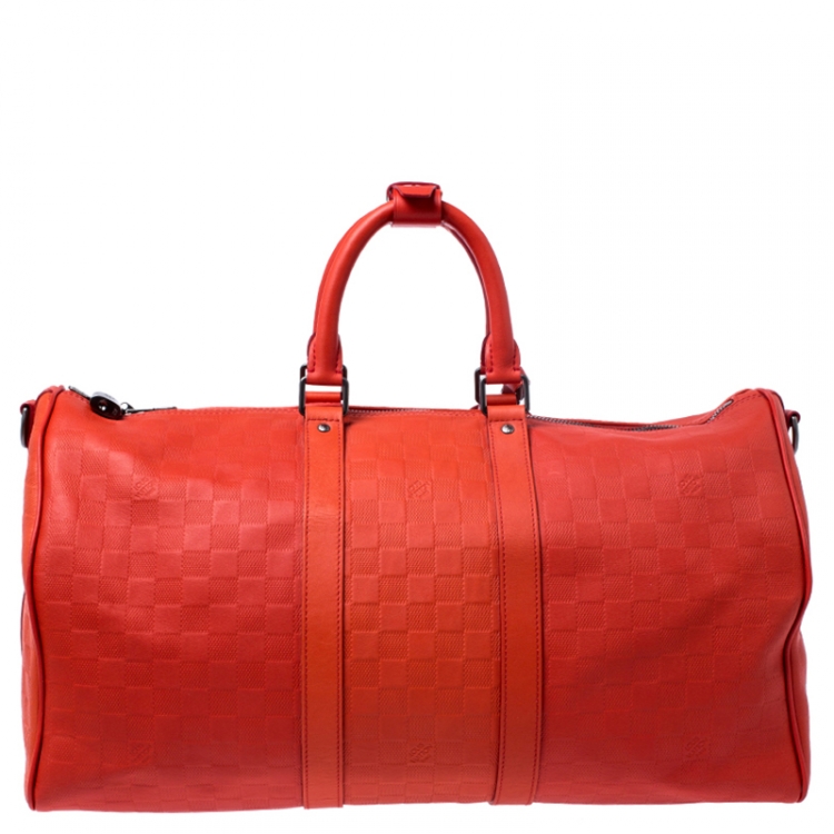 Pre Owned Louis Vuitton Orange Damier Infini Leather Keepall Bandouliere 45 