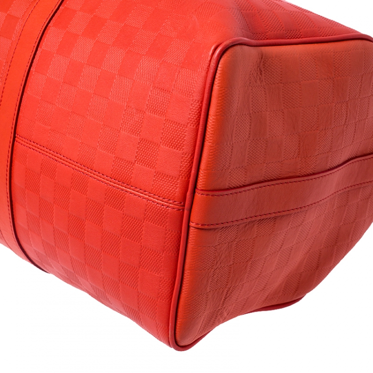 Pre Owned Louis Vuitton Orange Damier Infini Leather Keepall Bandouliere 45 