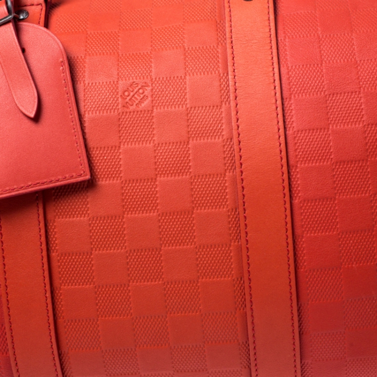 Pre Owned Louis Vuitton Orange Damier Infini Leather Keepall Bandouliere 45 