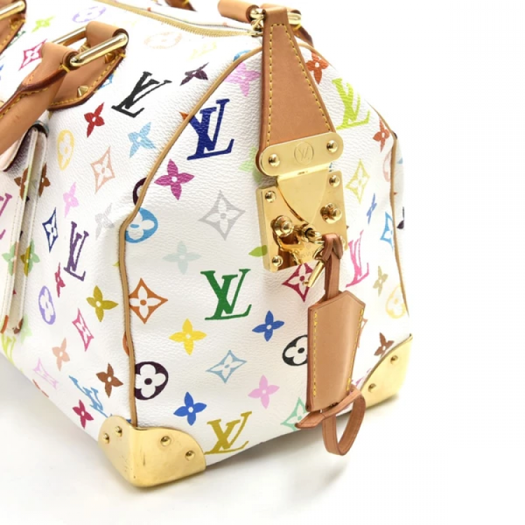 Pre Owned Louis Vuitton White Multicolor Monogram Canvas Speedy 30 Bag