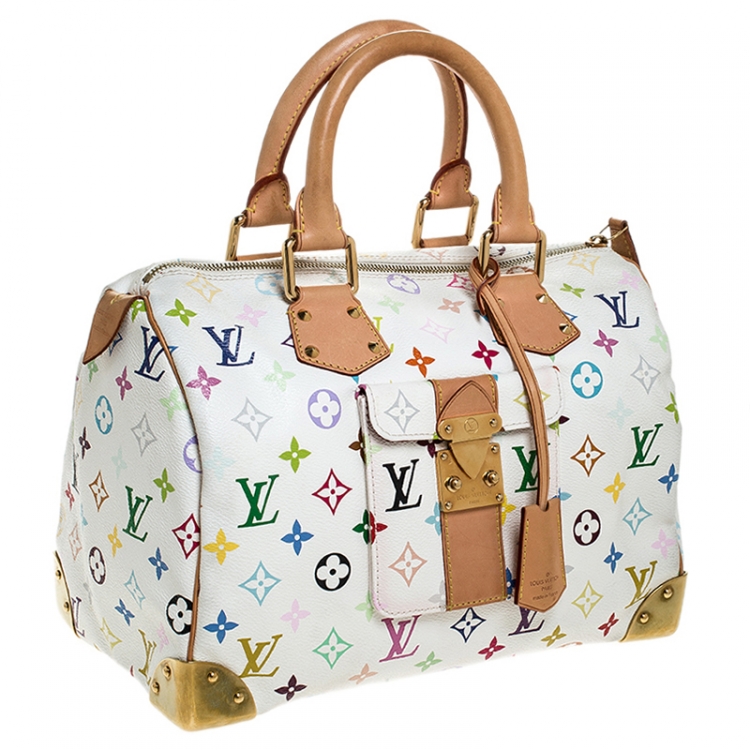 Pre Owned Louis Vuitton White Monogram Multicolore Canvas Speedy 30 Bag