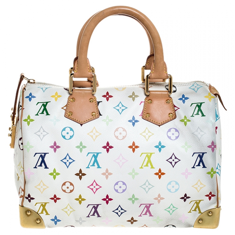 Pre Owned Louis Vuitton White Monogram Multicolore Canvas Speedy 30 Bag