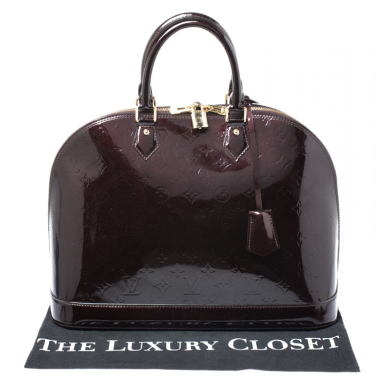 Pre Owned Louis Vuitton Amarante Monogram Vernis Alma GM Bag