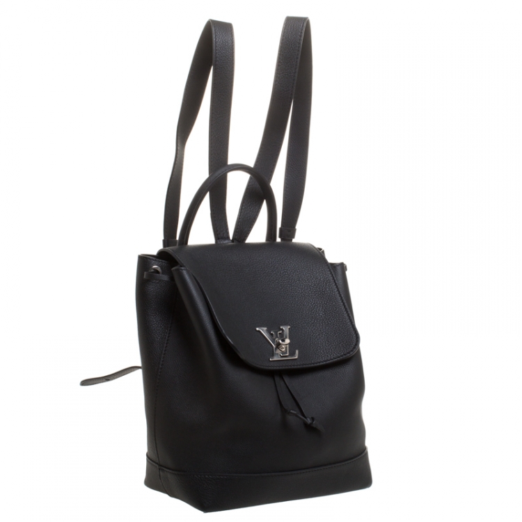 Pre Owned Louis Vuitton Black Leather Lock Me Backpack