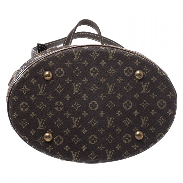 Pre Owned Louis Vuitton Ebene Monogram Mini Lin Bucket Bag