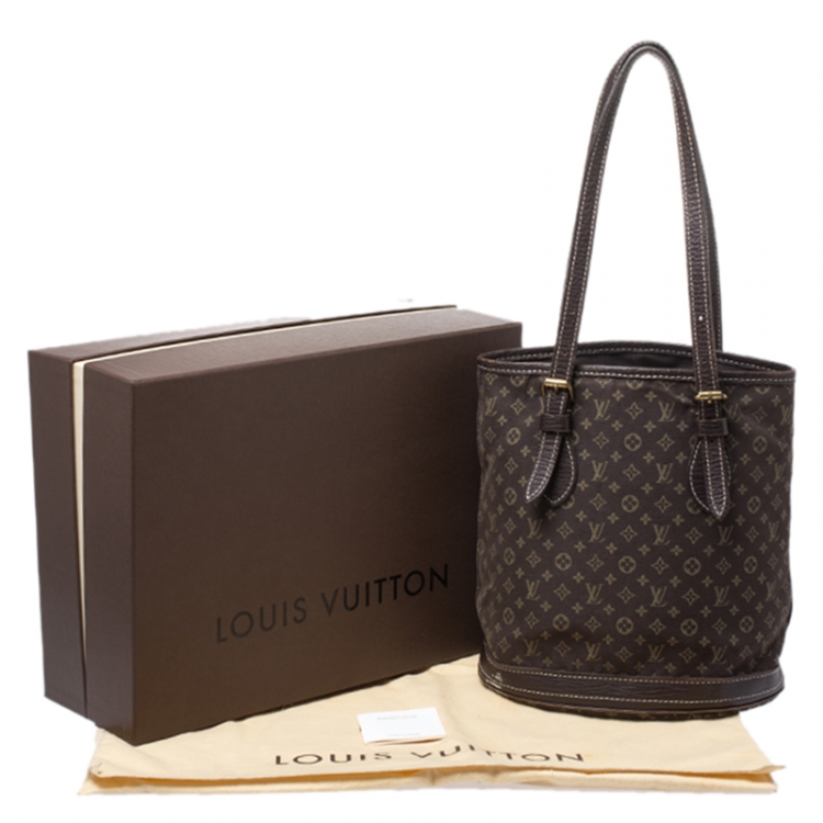 Pre Owned Louis Vuitton Ebene Monogram Mini Lin Bucket Bag