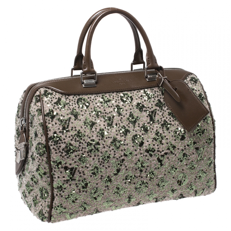 مملوكة مسبقًا Louis Vuitton Khaki Brown Sequin Monogram Limited Edition Sunshine Express Speedy Bag