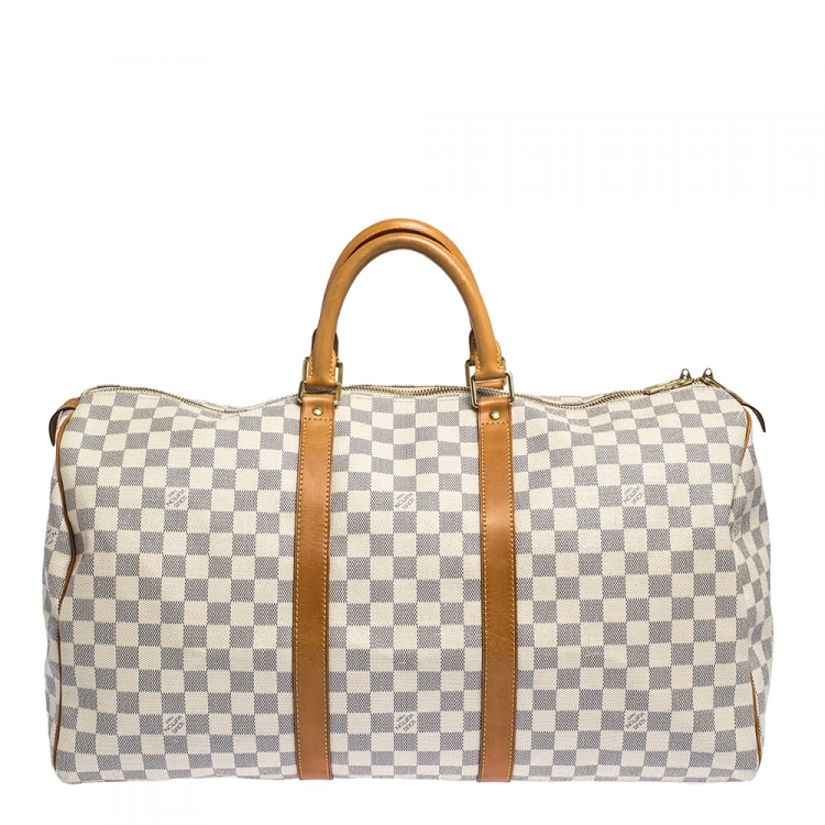 Pre Owned Louis Vuitton Damier Azur Canvas Keepall 50 Duffel Bag
