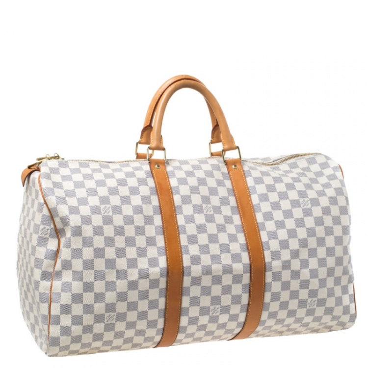 Pre Owned Louis Vuitton Damier Azur Canvas Keepall 50 Duffel Bag