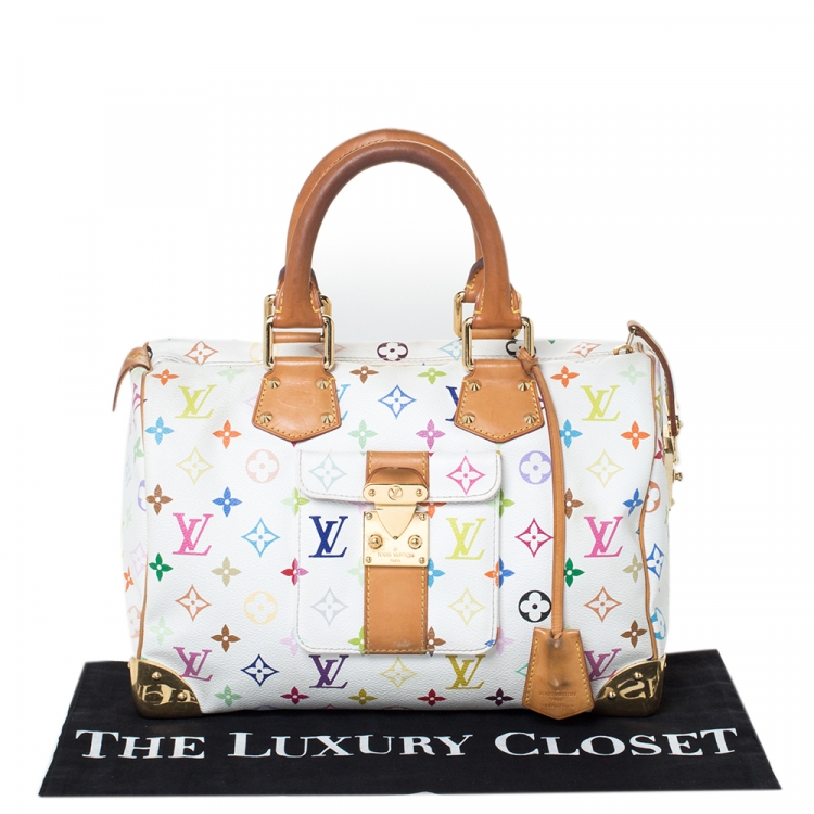 Pre Owned Louis Vuitton White Monogram Multicolore Canvas Speedy 30 Bag