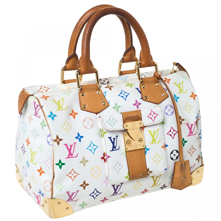 Pre Owned Louis Vuitton White Monogram Multicolore Canvas Speedy 30 Bag