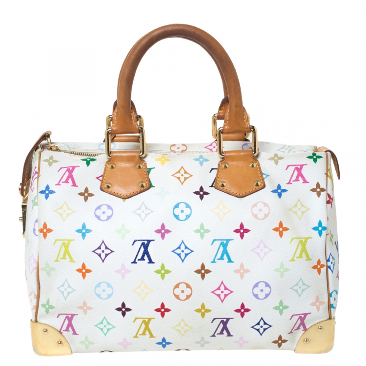 Pre Owned Louis Vuitton White Monogram Multicolore Canvas Speedy 30 Bag