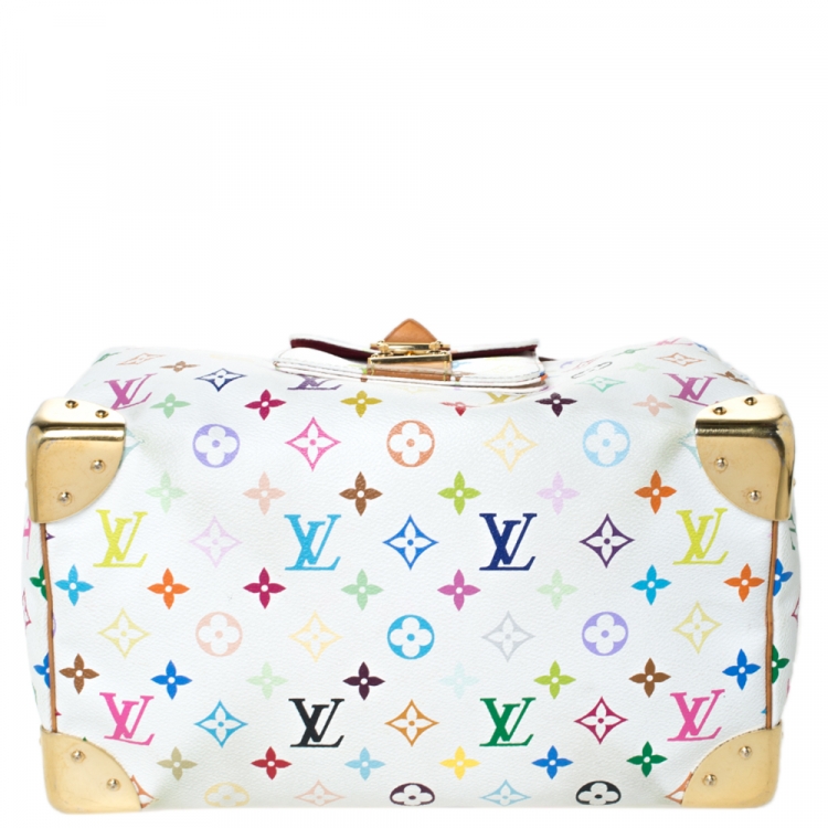 Pre Owned Louis Vuitton White Monogram Multicolore Canvas Speedy 30 Bag
