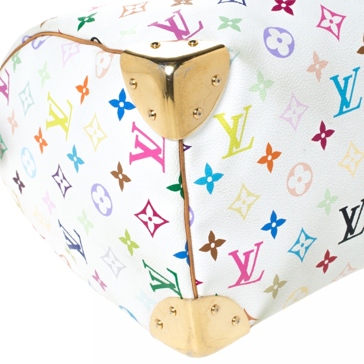 Pre Owned Louis Vuitton White Monogram Multicolore Canvas Speedy 30 Bag