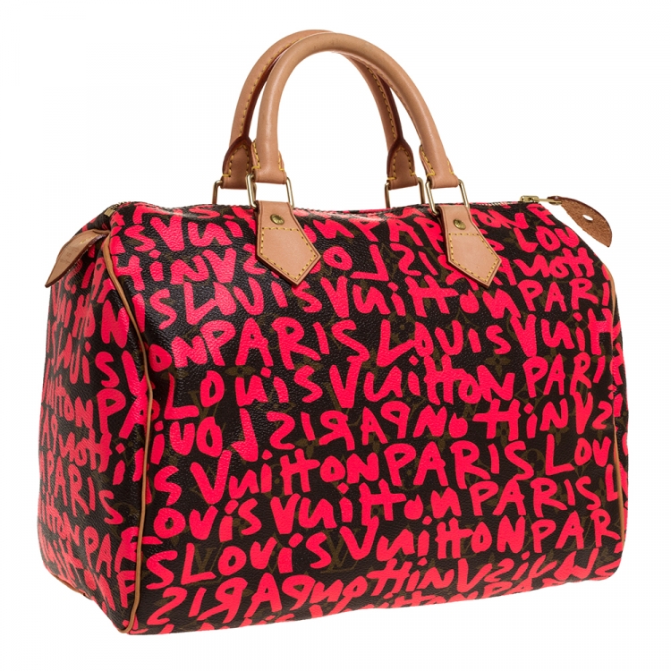 Pre Owned Louis Vuitton Pink Monogram Canvas Graffiti Stephen Sprouse Speedy 30 Bag