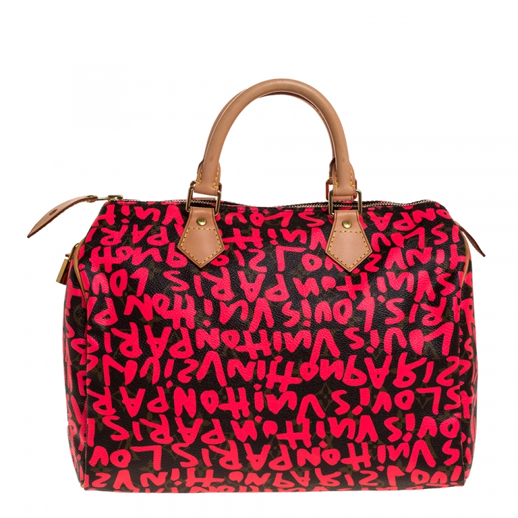 Pre Owned Louis Vuitton Pink Monogram Canvas Graffiti Stephen Sprouse Speedy 30 Bag
