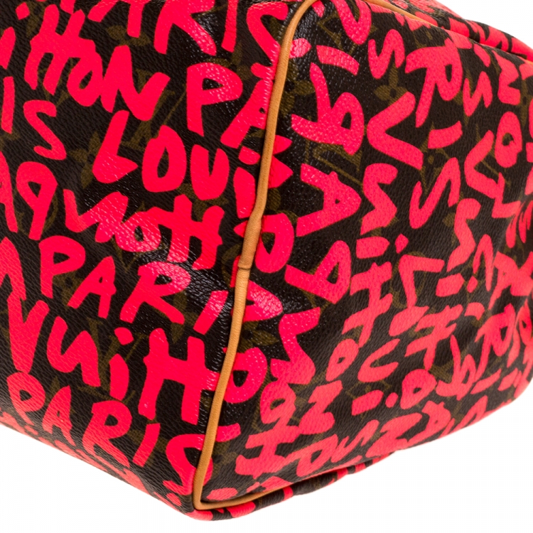 Pre Owned Louis Vuitton Pink Monogram Canvas Graffiti Stephen Sprouse Speedy 30 Bag