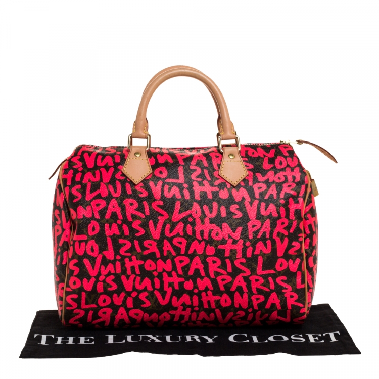 Pre Owned Louis Vuitton Pink Monogram Canvas Graffiti Stephen Sprouse Speedy 30 Bag