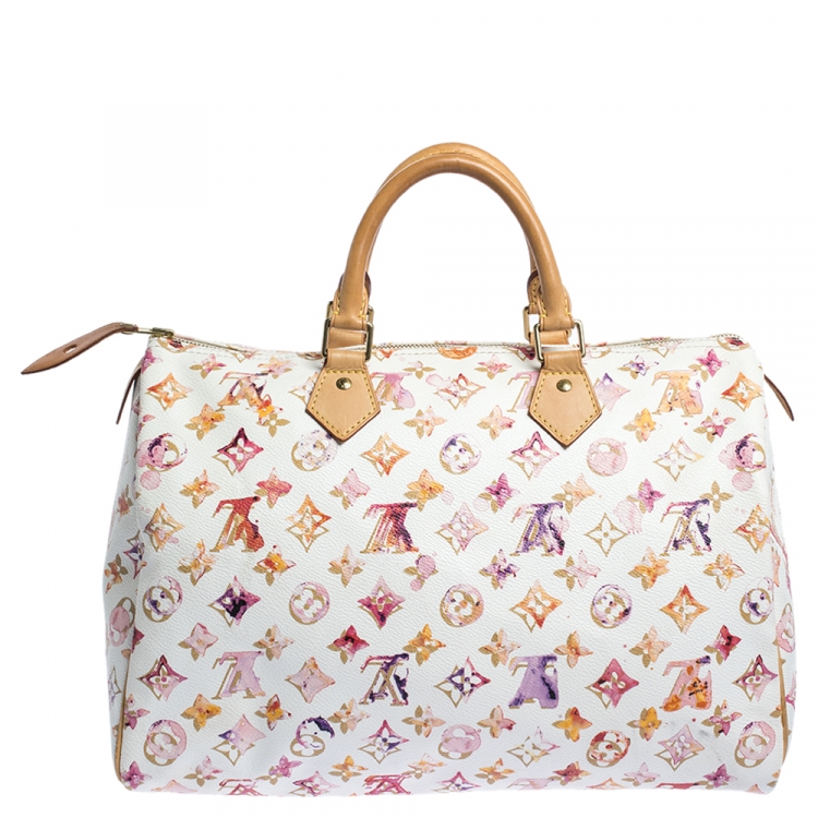 Pre Owned Louis Vuitton Monogram Canvas Watercolor Aquarelle Richard Prince Speedy 35 Bag