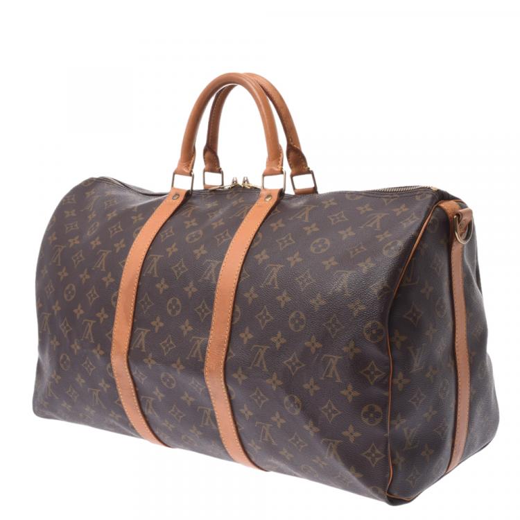 Extra Large Louis Vuitton Bandouliere Monogram Canvas Keepall 60 cm Travel  Bag