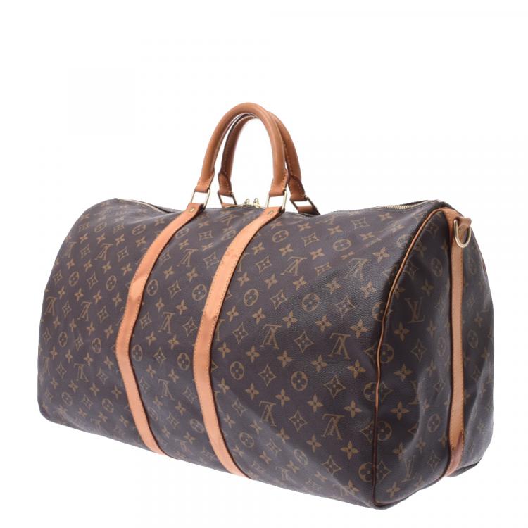 Louis Vuitton Monogram Leather Keepall Bag 55 Brown