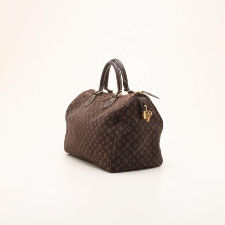 Louis Vuitton Ebene Brown Monogram Mini Lin Speedy 30 Boston Bag