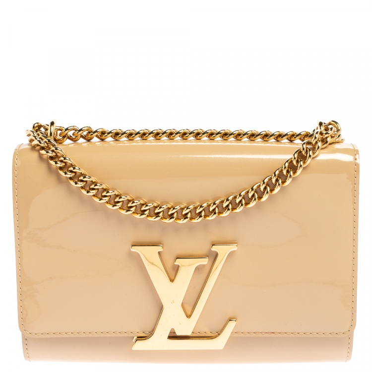 Louis Vuitton Beige Patent Leather Chain Louise MM Bag