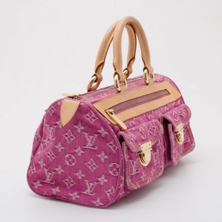 Pre Owned Louis Vuitton Pink Monogram Denim Neo Speedy