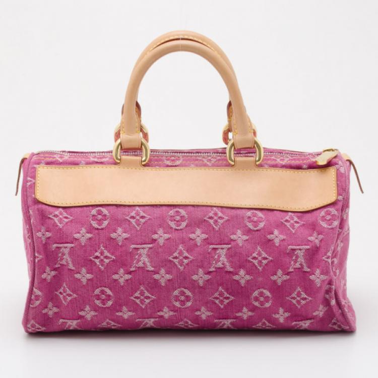 Pre Owned Louis Vuitton Pink Monogram Denim Neo Speedy