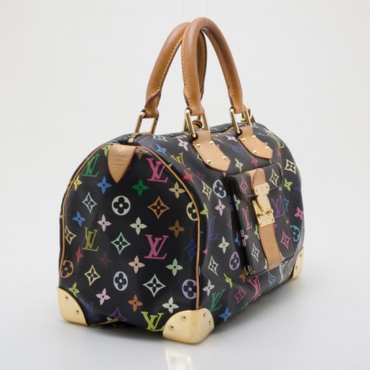 Pre Owned Louis Vuitton Black Multicolor Speedy 30