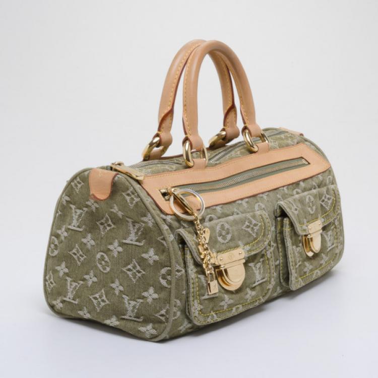Pre Owned Louis Vuitton Neo Speedy Green Denim Bag