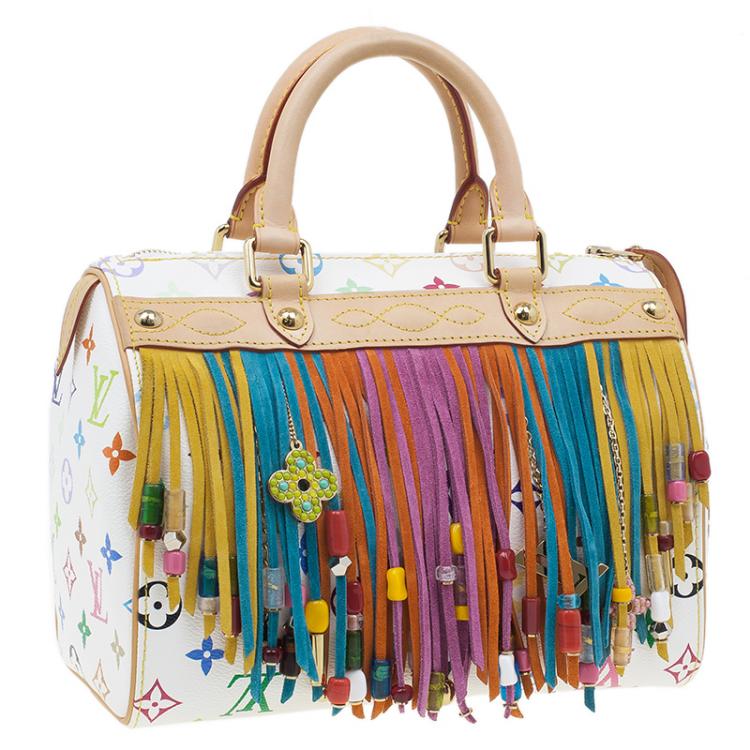 Pre Owned Louis Vuitton White Monogram Multicolore Limited Edition Fringe Speedy 25