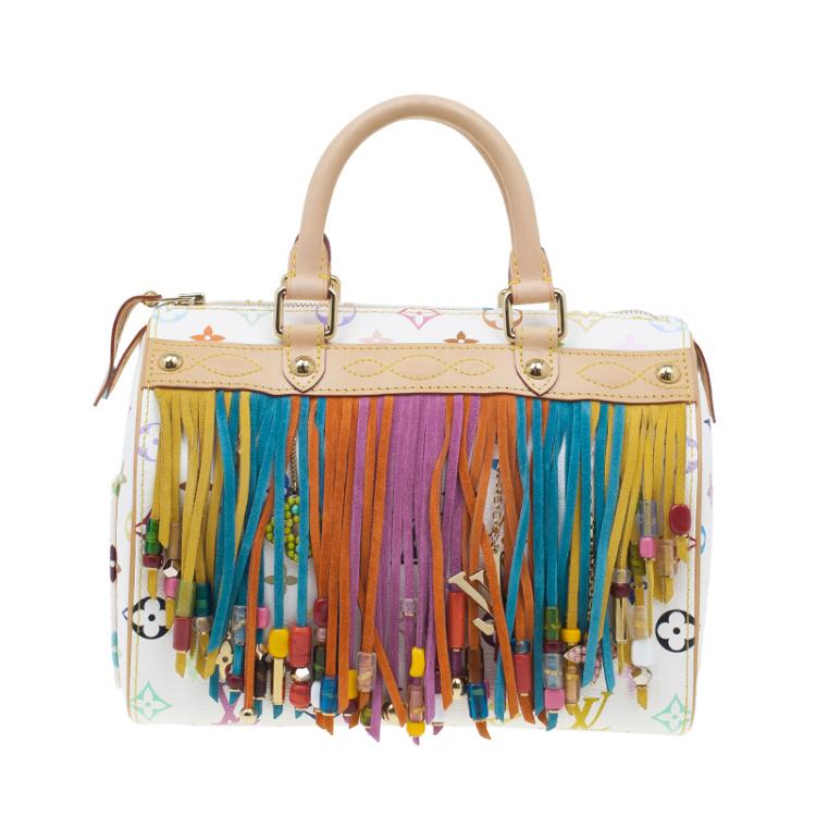 Pre Owned Louis Vuitton White Monogram Multicolore Limited Edition Fringe Speedy 25