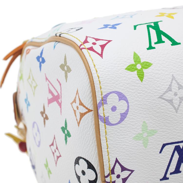 Pre Owned Louis Vuitton White Monogram Multicolore Limited Edition Fringe Speedy 25