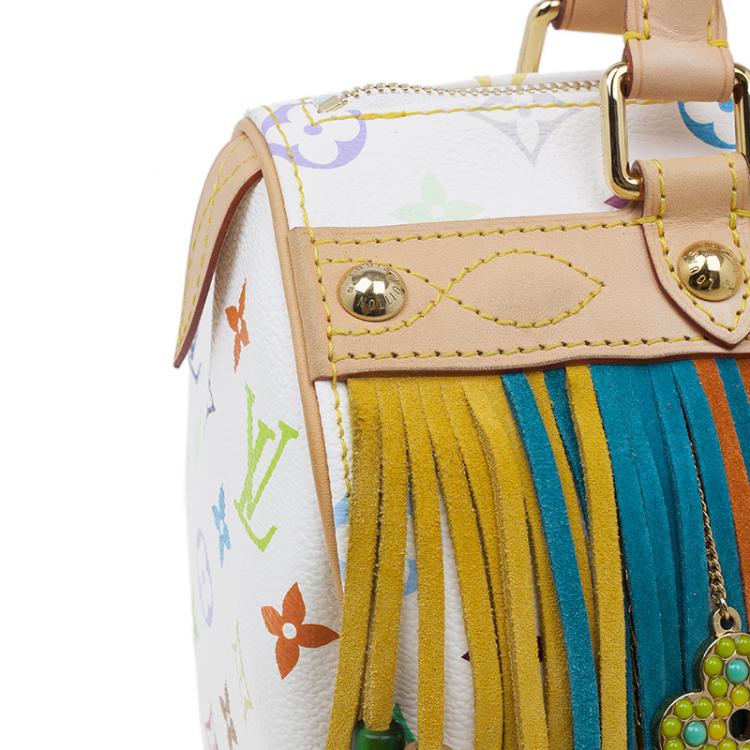 Pre Owned Louis Vuitton White Monogram Multicolore Limited Edition Fringe Speedy 25